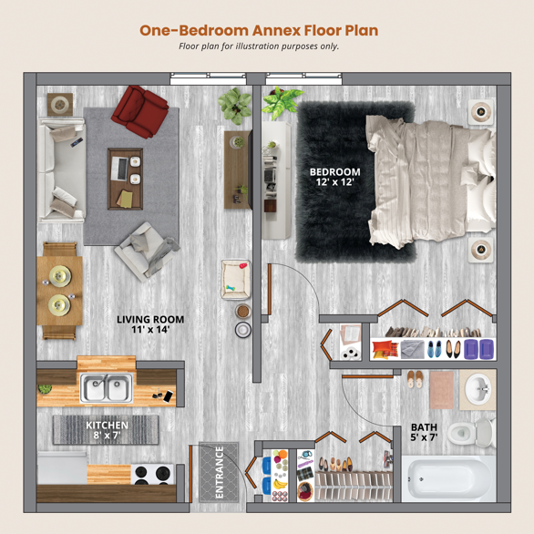 Lakeview Manor Annex 1-Bedroom Floor Plan Sample