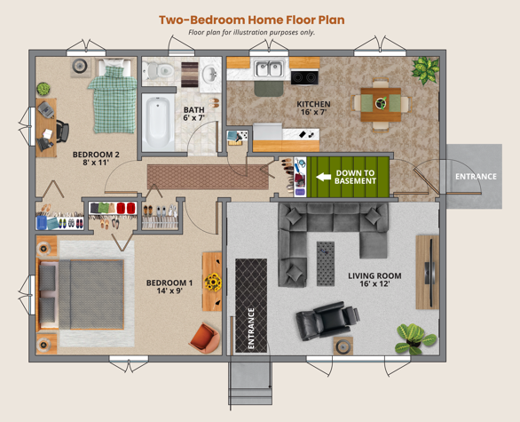 2-Bedroom Family Home Floor Plan Sample