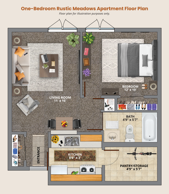 Rustic Meadows One-Bedroom Floor Plan Sample